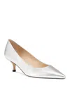 Stuart Weitzman Stuart Metallic Leather Kitten-heel Pumps In Silver