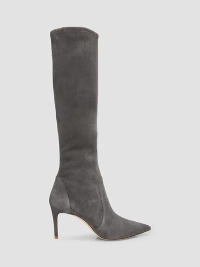 Stuart Weitzman 75mm Stuart Power Suede Knee-high Boots In Gray