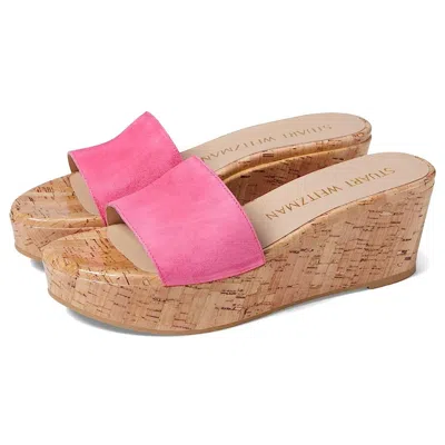 Stuart Weitzman Women's  Summer Sandals Pink Leather Slip On Wedge Heel Htat493
