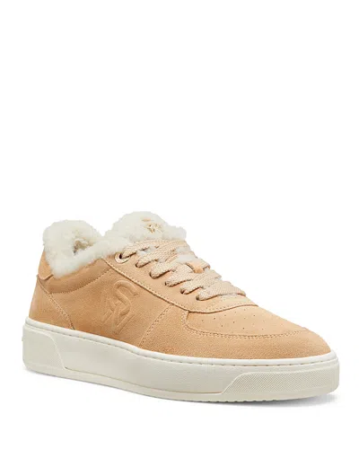 Stuart Weitzman Sw Courtside Shearling Sneakers In Adobe/butter