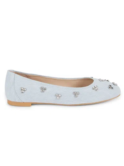 Stuart Weitzman Women's Tammy Denim Crystal Embellished Ballet Flats In Light Blue