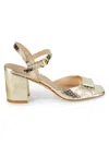 Stuart Weitzman Women's Tia 75mm Metallic Snake-embossed Leather Block-heel Sandals In Platino