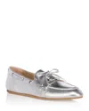 Stuart Weitzman Tinsley Metallic Boat Loafers In Silver