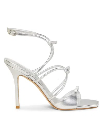 Stuart Weitzman Women's Tully 100mm Metallic Leather Sandals In Silver