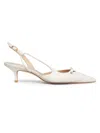 Stuart Weitzman Tully Bow-detailed Leather Point-toe Slingback Pumps In Seashell
