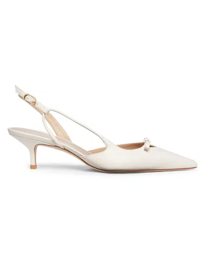 Stuart Weitzman Tully Bow-detailed Leather Point-toe Slingback Pumps In White
