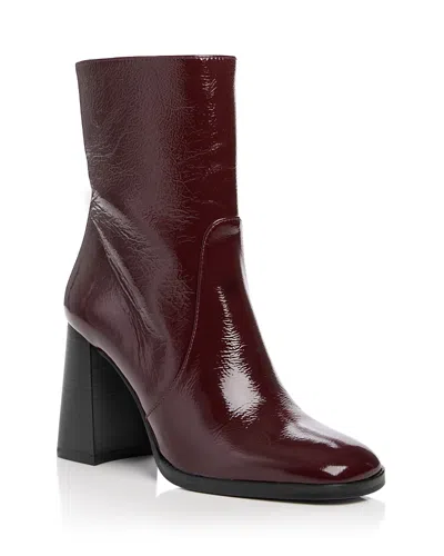 Stuart Weitzman Patent-finish Block-heel Ankle Boots In Burgundy