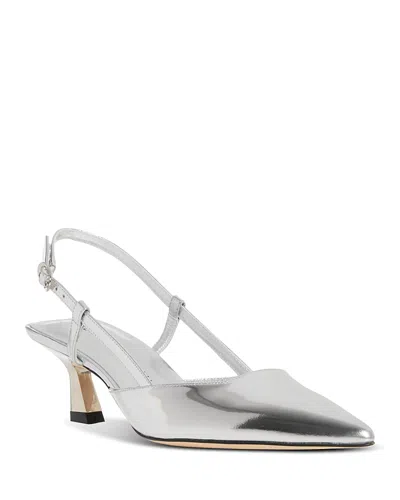 Stuart Weitzman Women's Vinnie 50 Slingback Kitten Heels In Silver