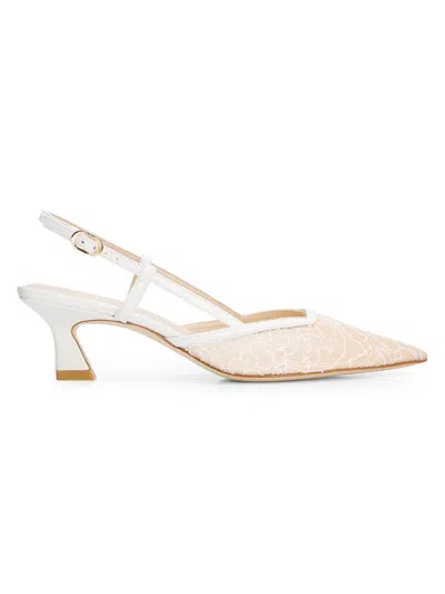 Stuart Weitzman Women's Vinnie 50mm Floral Lace Slingback Pumps In White