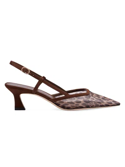 Stuart Weitzman Women's Vinnie 50mm Leopard Mesh Slingback Pumps In Brown