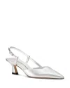 Stuart Weitzman Vinnie Metallic Kitten Slingback Pumps In Silver