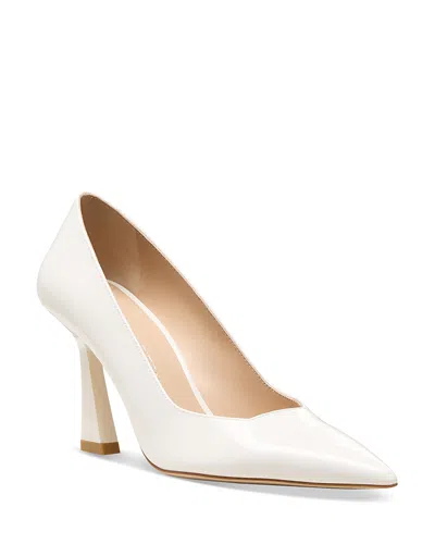 Stuart Weitzman Vinnie 85 Patent Leather Pointed Toe Pump In White