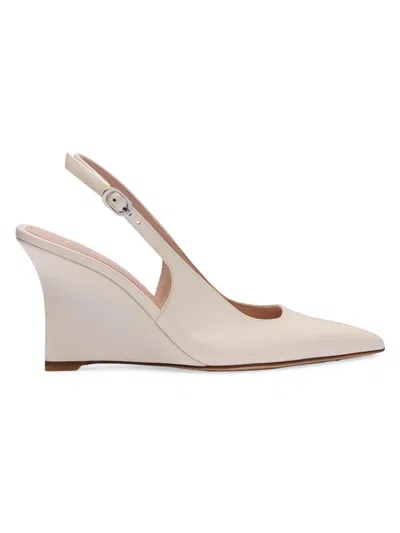 Stuart Weitzman Women's Vinnie 85mm Leather Wedge Slingback Pumps In White