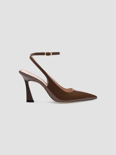 Stuart Weitzman 85mm Vinnie Patent Leather Ankle-strap Pumps In Brown