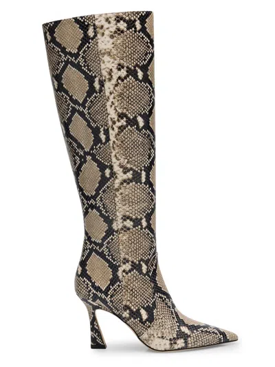 Stuart Weitzman 85mm Vinnie Snake-printed Leather Knee-high Boots In Neutral