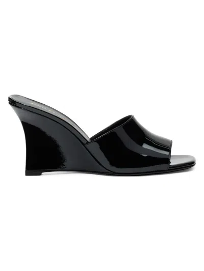 Stuart Weitzman Women's Vinnie 85mm Wedge-heel Patent Leather Mules In Black