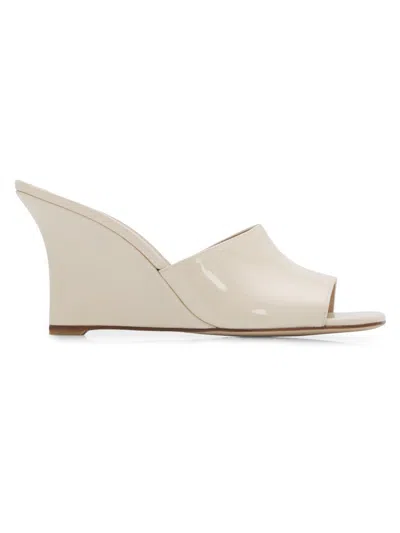 Stuart Weitzman Women's Vinnie 85mm Wedge-heel Patent Leather Mules In Neutral
