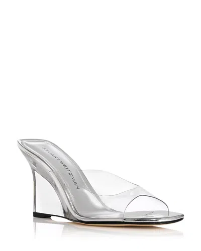 Stuart Weitzman Women's Vinnie Lucite 85 Mules In Gray