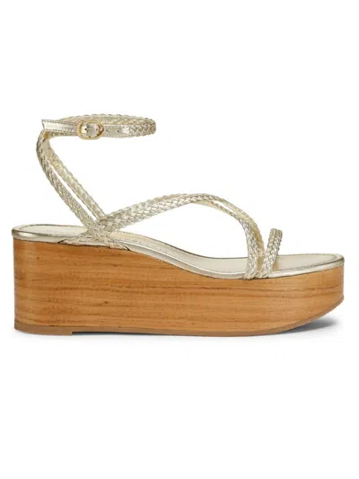Stuart Weitzman Women's Wovette Metallic-woven Wedges In Gold