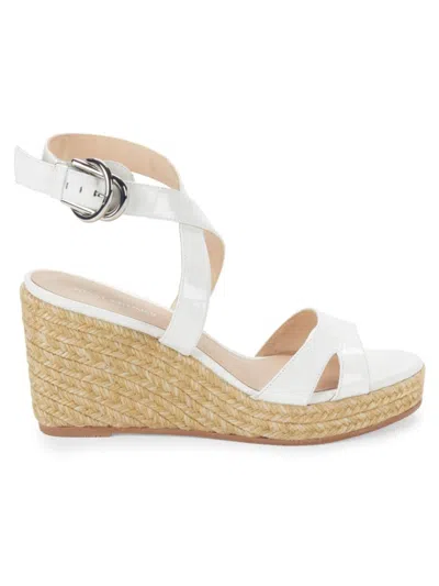 Stuart Weitzman Zuzu Croc-effect Leather Espadrille Wedge Sandals In White