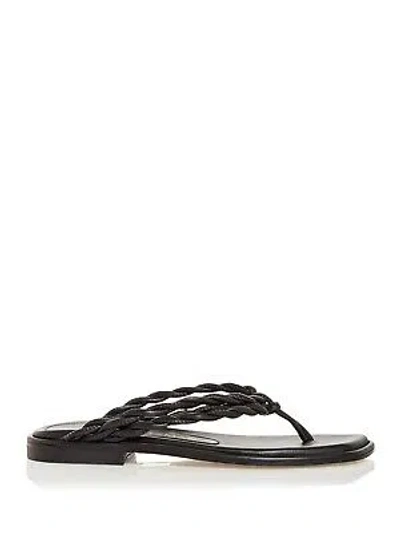 Pre-owned Stuart Weitzman Womens Black 1/2 Heel Calypso Slip On Leather Thong Sandals 5 B