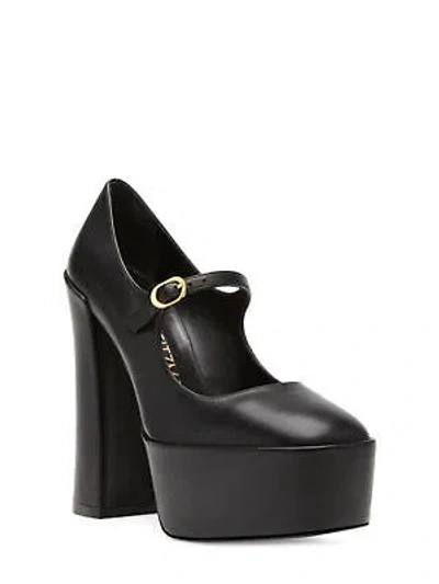 Pre-owned Stuart Weitzman Womens Black 2 Inch Platform Block Heel Leather Mary Jane 8.5 B