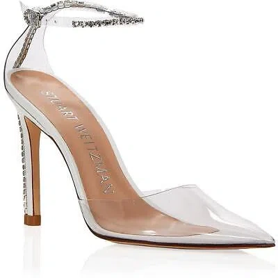 Pre-owned Stuart Weitzman Womens Glam 100 Leather Ankle Strap Pumps Shoes Bhfo 2871 In White