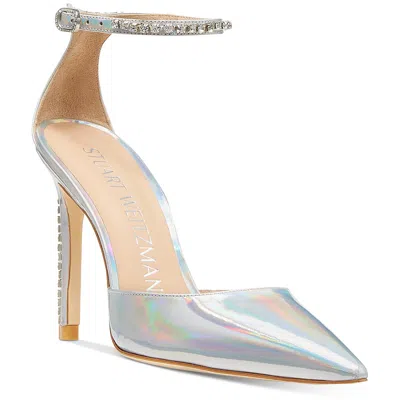 Stuart Weitzman Womens Metallic Embellished Ankle Strap In Silver/clear