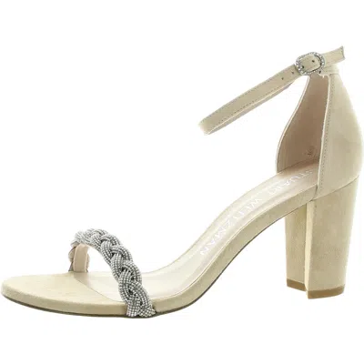 Stuart Weitzman Womens Rhinestone Leather Block Heels In Beige