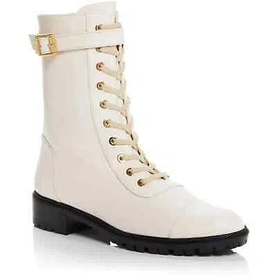 Pre-owned Stuart Weitzman Womens Thalia Ankle Combat & Lace-up Boots Ivory Eur 37.5 Us 7 M In White