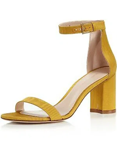 Pre-owned Stuart Weitzman Womens Yellow Lessnudist Round Toe Block Heel Buckle Sandals 7 M