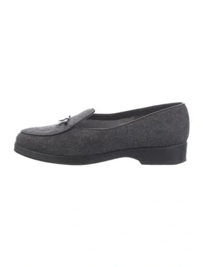 Pre-owned Stuart Weitzman Wool Bow Accents Loafers In Black