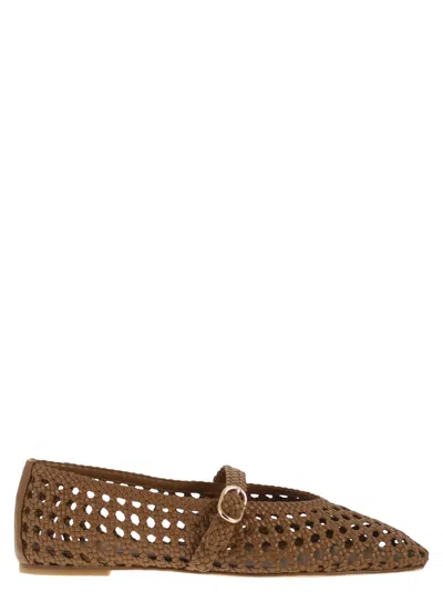 Stuart Weitzman Woven Nappa Leather Flats With Strap In Animal Print