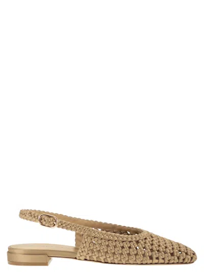Stuart Weitzman Woven Satin Slingback Flats With Pointed Toe In Neutral