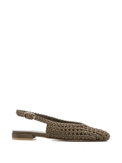 Stuart Weitzman Marina Flat Slingback Mules Woven Design In Brown