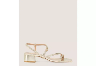 Stuart Weitzman Wovette 35 Flareblock Sandal In Light Gold