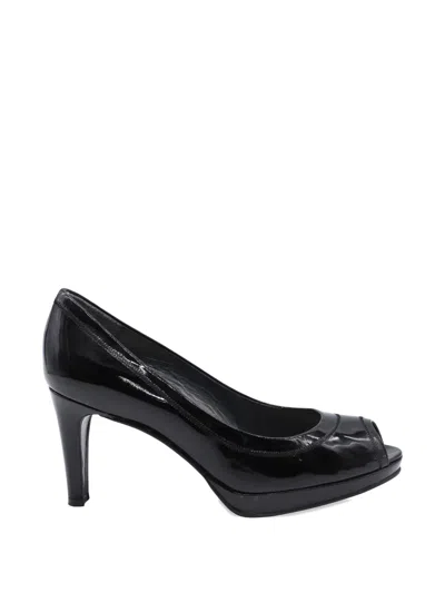 Pre-owned Stuart Weitzman X Russel Bromley Peep-toe Patent Leather Pumps In Black