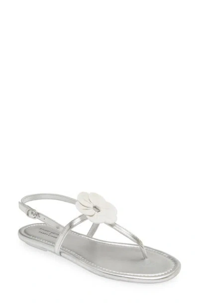Stuart Weitzman X Sandy Liang T-strap Slingback Sandal In Silver/ White