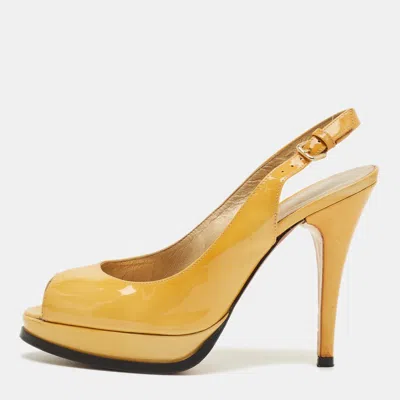 Stuart Weitzman Yellow Patent Peep Toe Slingback Pumps