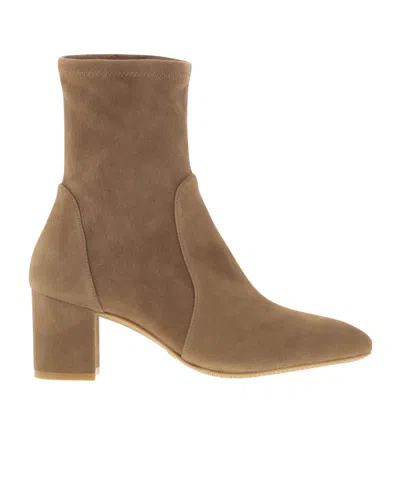 Stuart Weitzman Womens Tan Yuliana Panelled Suede Heeled Ankle Boots