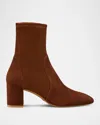 Stuart Weitzman Yuliana Stretch Suede Ankle Booties In Deep Coffee