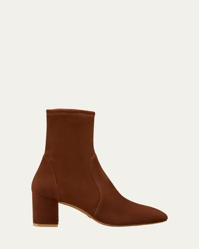 Stuart Weitzman Yuliana Stretch Suede Ankle Booties In Deep Coffee