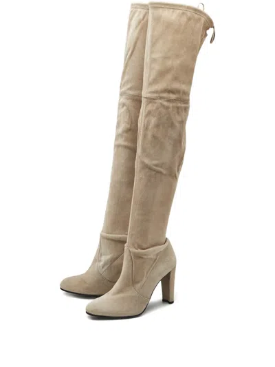 Pre-owned Stuart Weitzman Yuliana Suede Knee Boots In Neutral
