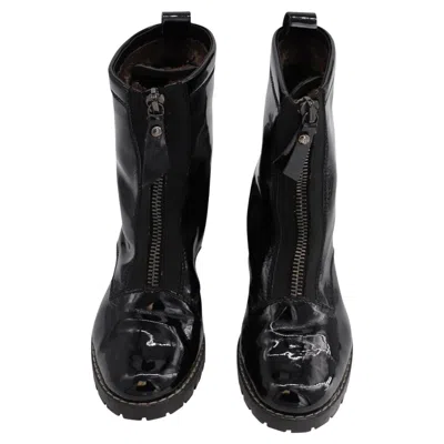 Pre-owned Stuart Weitzman Zip Up Boots In Black Patent Leather