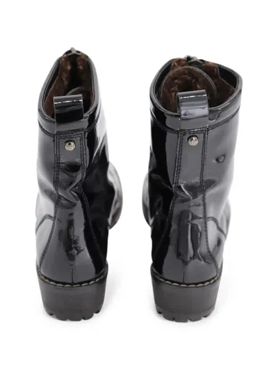 Pre-owned Stuart Weitzman Zip-up Patent Boots In Black