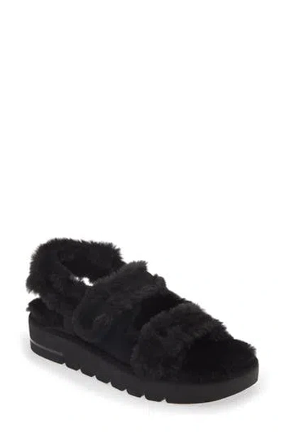 Stuart Weitzman Zoe Lift Faux Shearling Sandal In Black