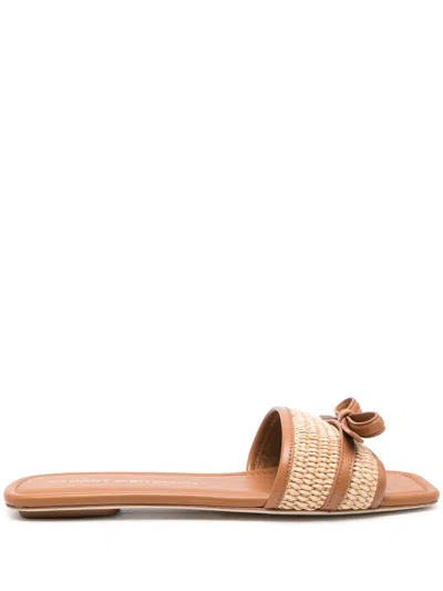 Stuart Weitzman Slide Sandals With Bow Detail In Brown