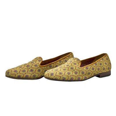 Pre-owned Stubbs And Wootton 1990's  Honeycomb Pattern Needlepoint Slippers In Brown