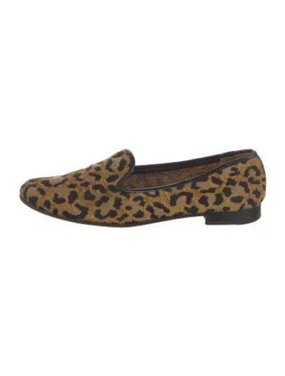 Pre-owned Stubbs & Wootton Animal Print Leather Trim Embellishment Loafers In Brown