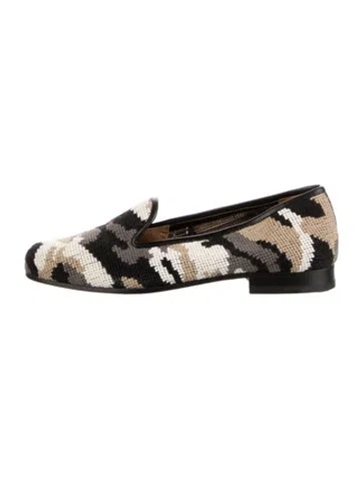 Pre-owned Stubbs & Wootton Camouflage Print Leather Trim Embellishment Loafers In Neutrals